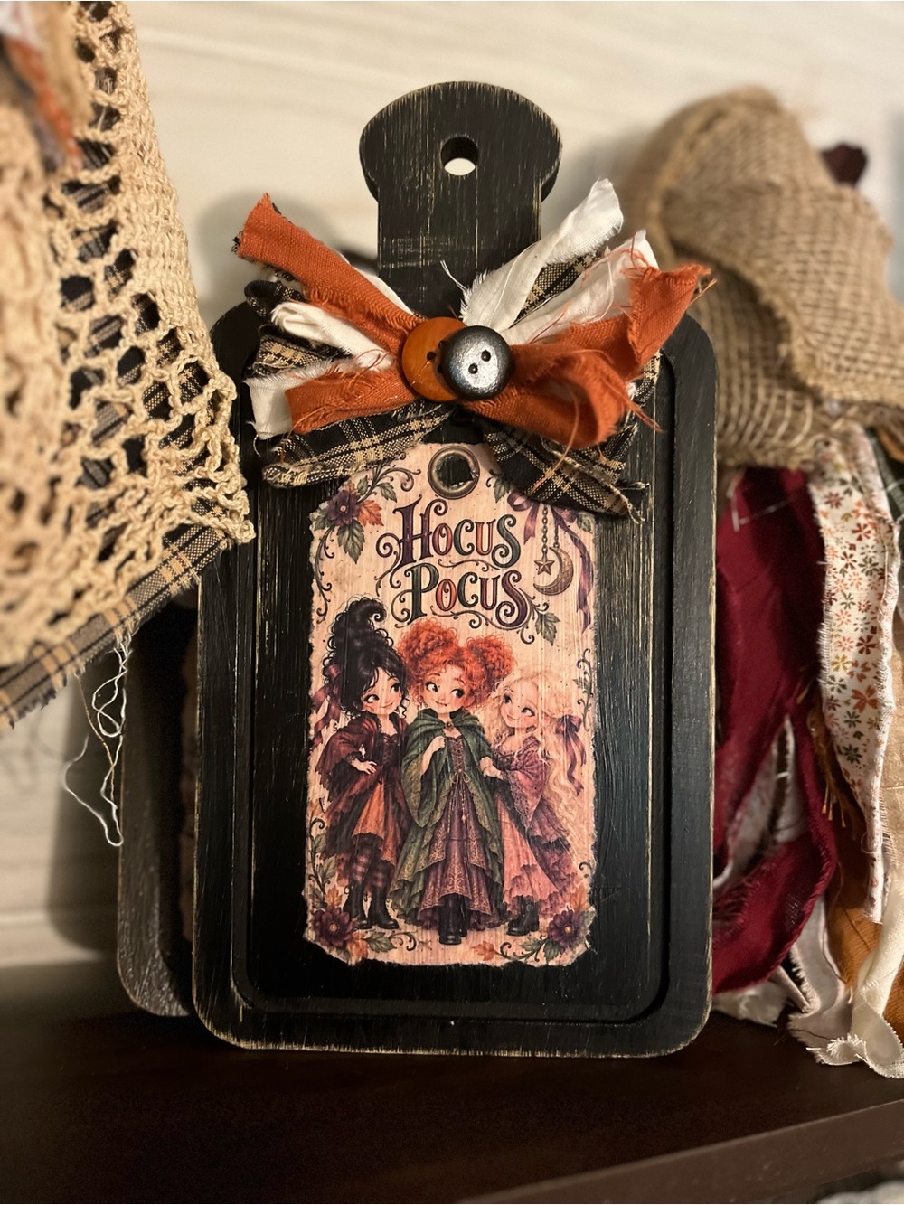 Hand Crafted Hocus Pocus Plaque - Orange, Black, Cream